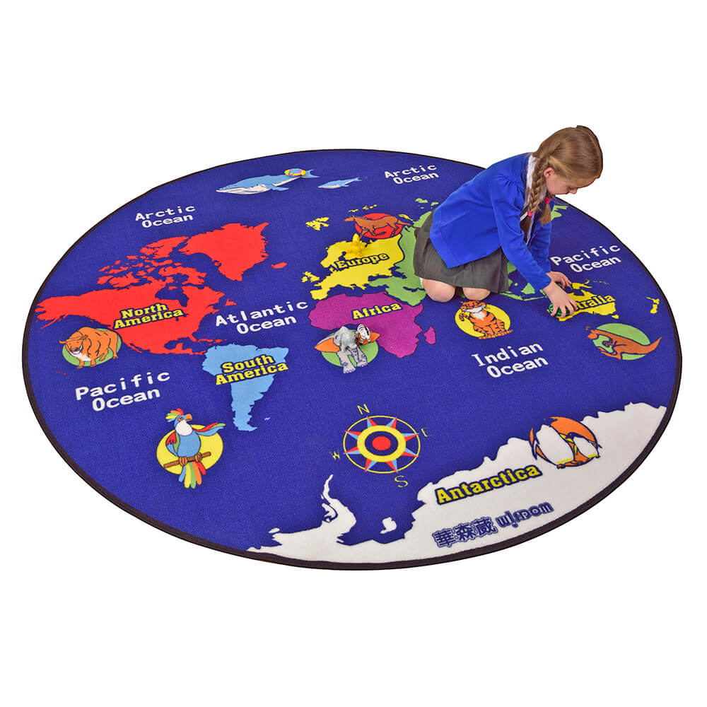 World Map Round Rug